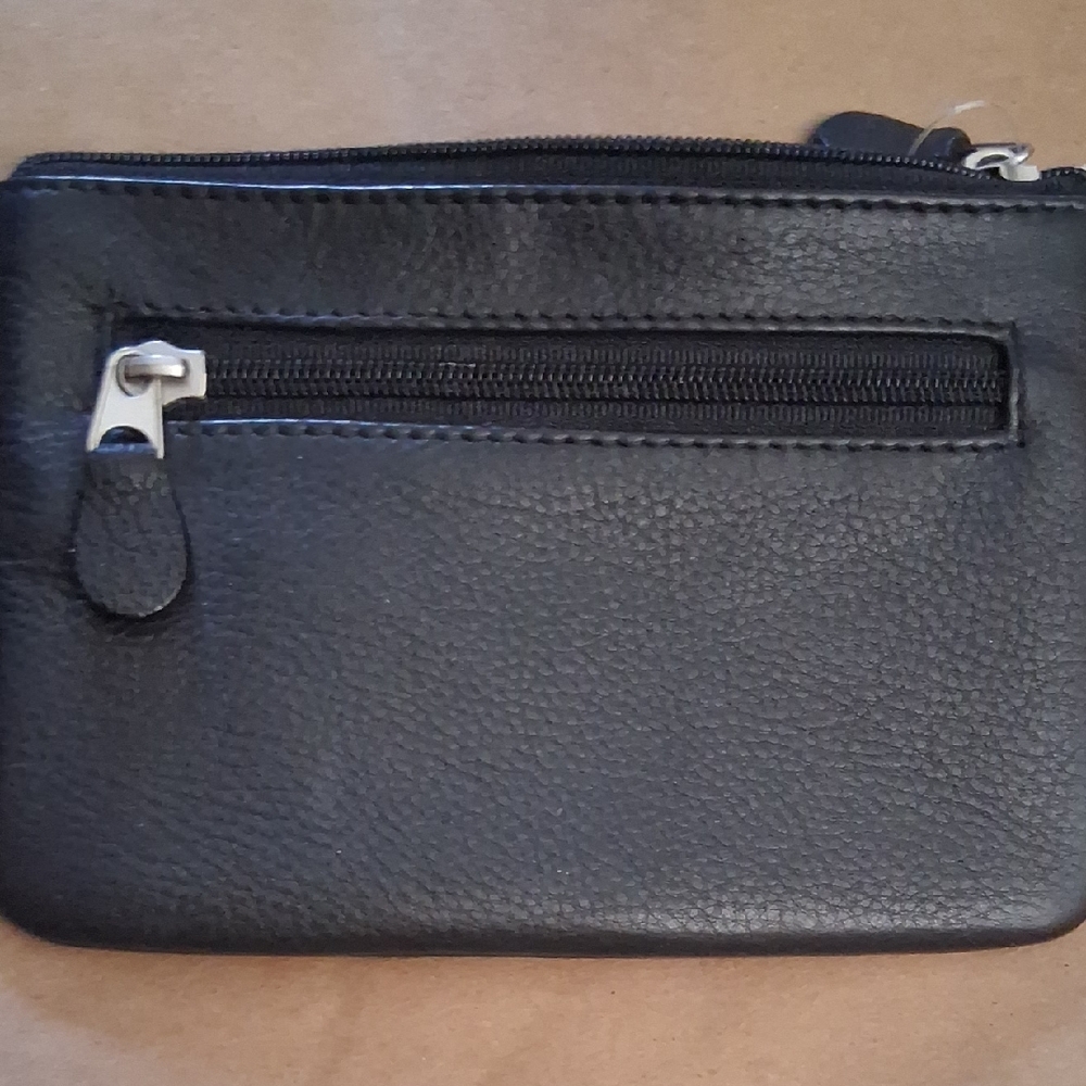 Barneys New York Black Leather Men's Change Wallet- 2 Zippers